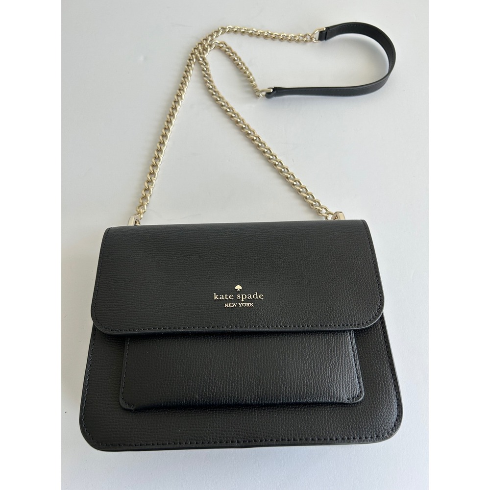 Kate Spade New York Black Pebbled Leather Crossbody Bag Gold Chain Strap - Picture 2 of 7
